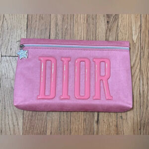 Dior Pink Pouch Suede Cosmetic Bag